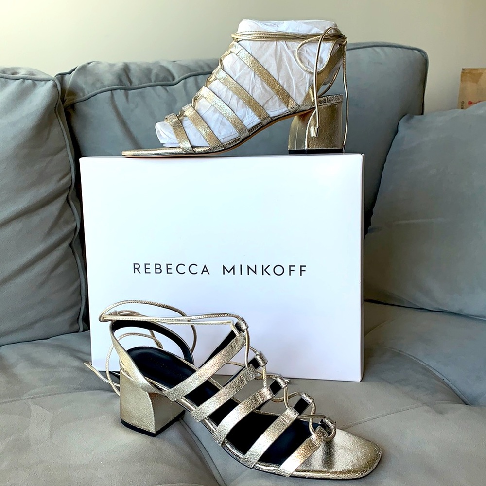NWB Rebecca Minkoff champagne gold leather sandals.
